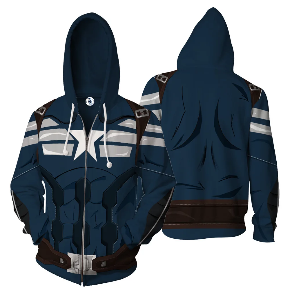 

2019 new Spring Autumn 3D Printed Captain America Hoodies Sweatshirts Zip Up Super Hero Hoody top hooded Jacket clothing