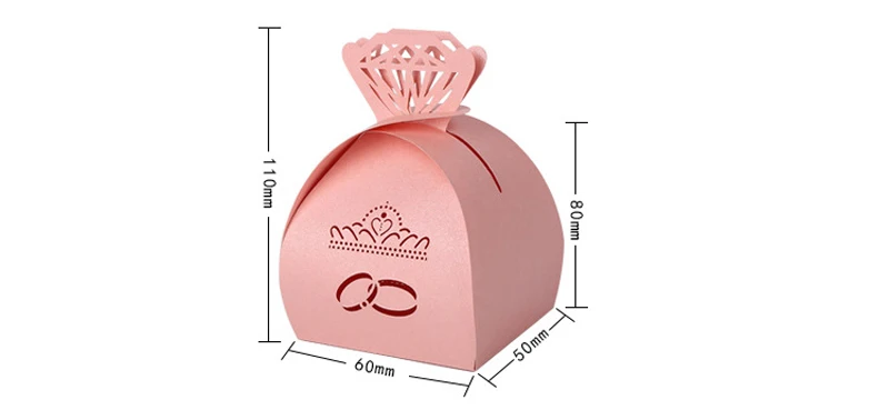 100 шт./лот) Лазерная резка, для свадьбы кольцо Корона розовая коробка конфет Обручение подарочные сувениры алмаз коробка для вечерние украшения B077