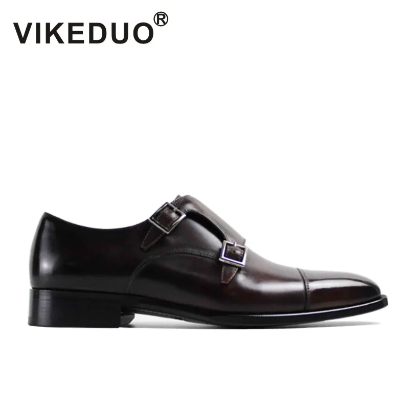 Heißer Vintage Leder Echtem Hochzeit Kleid Mönch Marke Party Schuh Aus Männlichen Handgemachte Designer Büro Brown 2019 Schuhe Der Männer Dark Vikeduo Casual 6qp5In