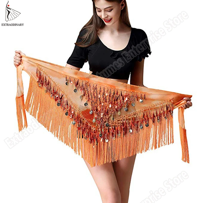 6 color tassel with sequins belly dance hip scarf for women