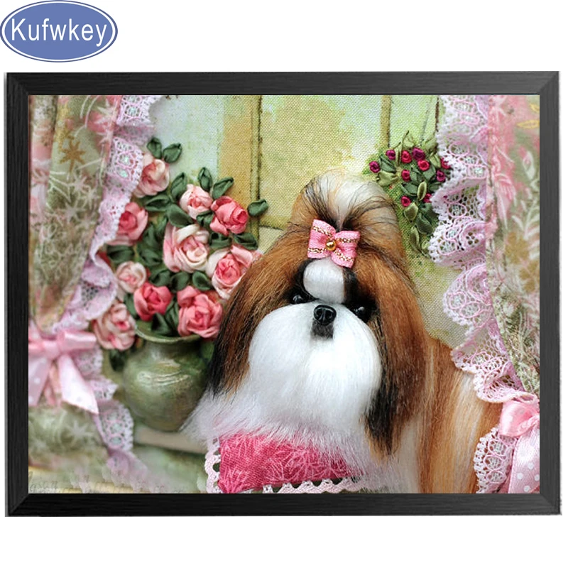 Diamond Painting YSCOLOR – Shih Tzu Cane – Kit 5D Rotondo, Tela 30x30cm, Pieno, Fai Da Te, Mosaico Ricamo