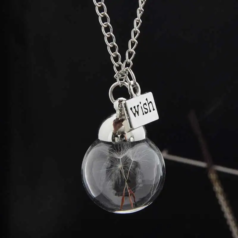 

Glass Bottle Necklace Natural Dandelion Seed In Glass Long Necklace Make A Wish Glass Bead Necklace Jewelry For Best Friends