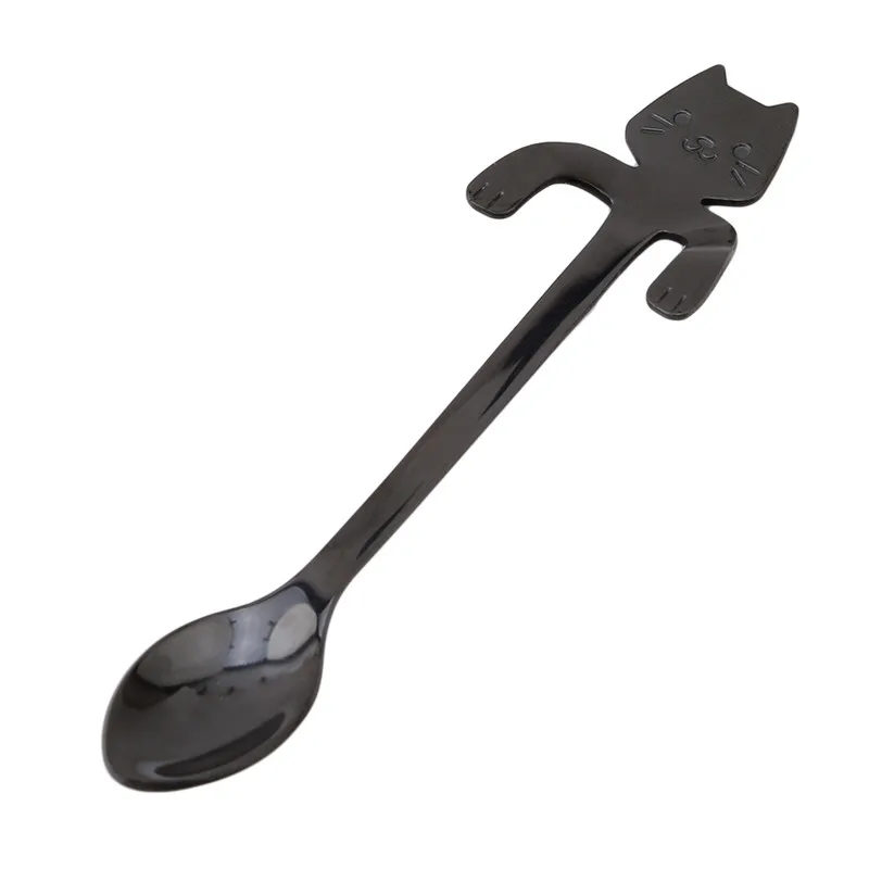 Нержавеющая сталь, милая форма кошки, десертная кофейная ложка, ложка для мороженого, конфет, кухонная чайная ложка, посуда, ложка с длинной ручкой