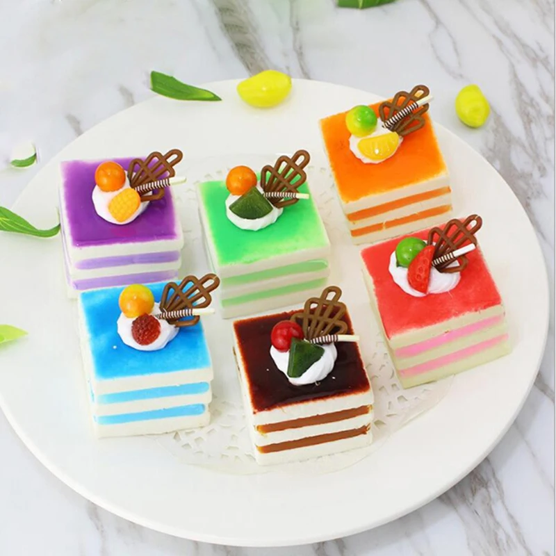 

Three-tier Square Cream Fruit Cake Simulation Toys Small Cake Model Food Cake Artificial Lifelike Fake Kitchen Props Decoration