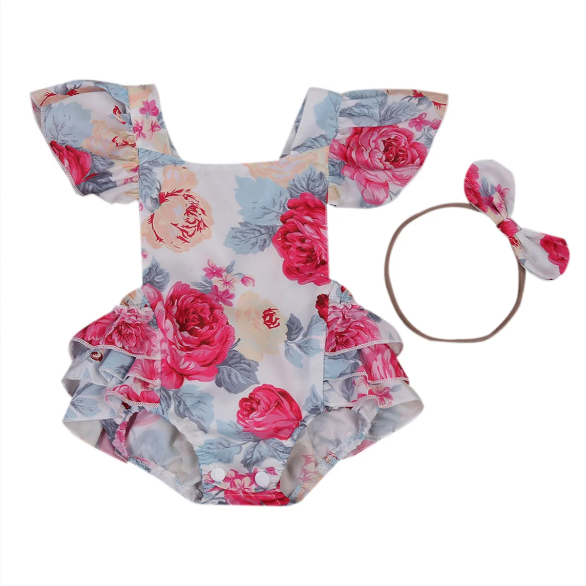 Newborn Baby Girls Floral Ruffle Romper Sleeveless Flower Clothes