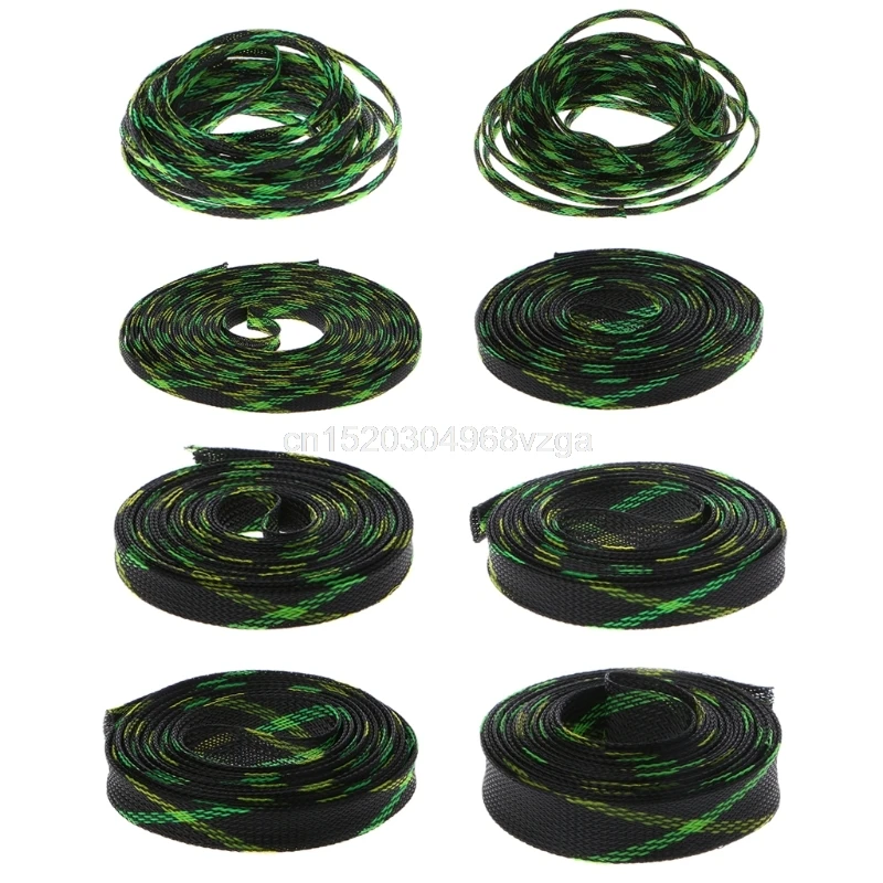 

5M 4-25mm Expandable PET Braided Cable Wire Sleeving Sheath Black+Yellow+Green Braided Cable Sleeve J02 dropshipping