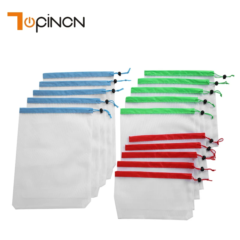 

15pcs Reusable Mesh Produce Bags Washable Bags for Grocery Shopping Storage Fruit Vegetable Toys Sundries Organizer Storage Bag