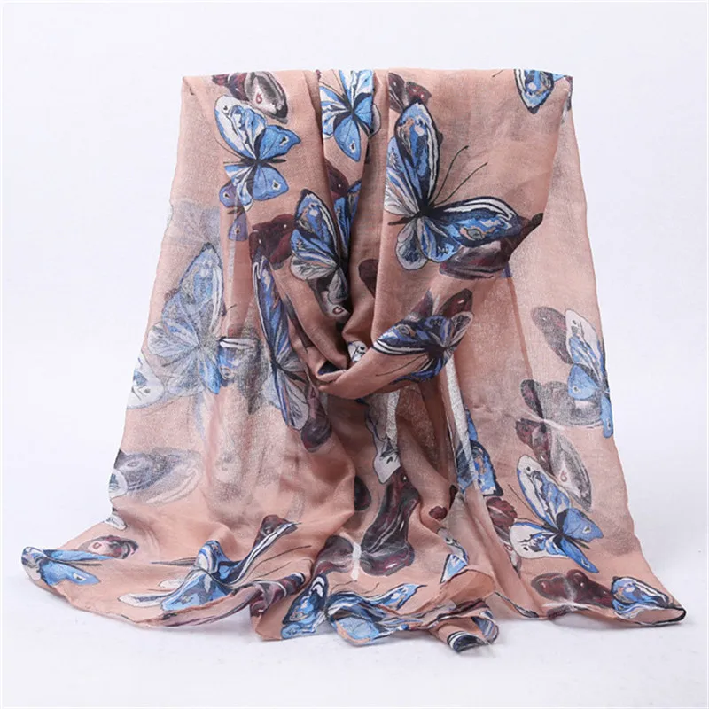 Новая мода женщин Бабочка печать длинный шарф хлопок хиджаб Bufanda Mujer шеи обёрточная бумага шаль палантин зимние шарфы для женщин