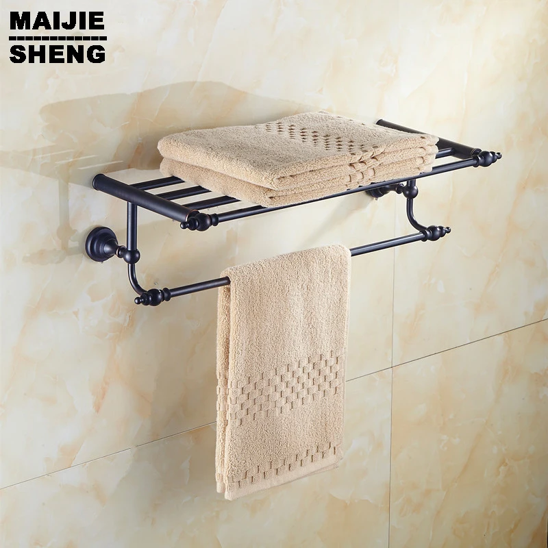 

With hook with towel bar,double towel Shelf bathroom shelf Bathroom black towel shelf blackend Finish towel shelf