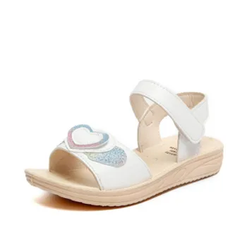 

Xinfstreet Kids Girls Sandals Sweet Heart Printed Children Princess Shoes Girls Peep-toe Leather Girls Beach Sandals Size 21-38