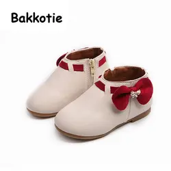 Bakkotie 2018 Новинка весны для маленьких девочек Модная одежда для детей, Детская мода для девочек Обувь до лодыжки детей бежевый Сапоги с