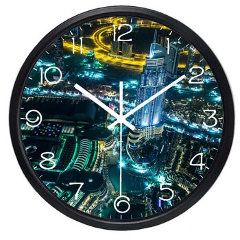 

Dubai City Airview Night sky Beauty Light Wall Clock Hot Fashion Silent Large Living Room Real Photo Wall Clock Home Decor