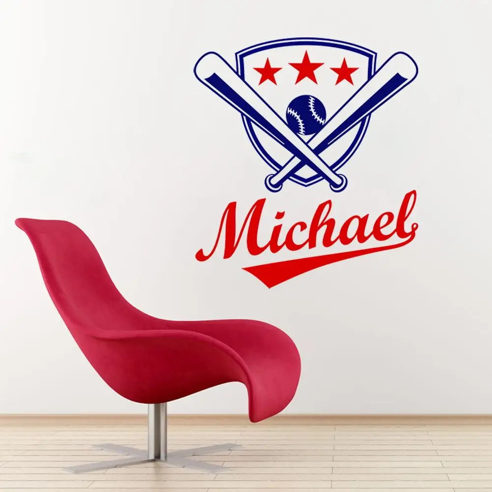 Personalized any Name Baseball Ball Bat Vinyl Sticker custom made Wall