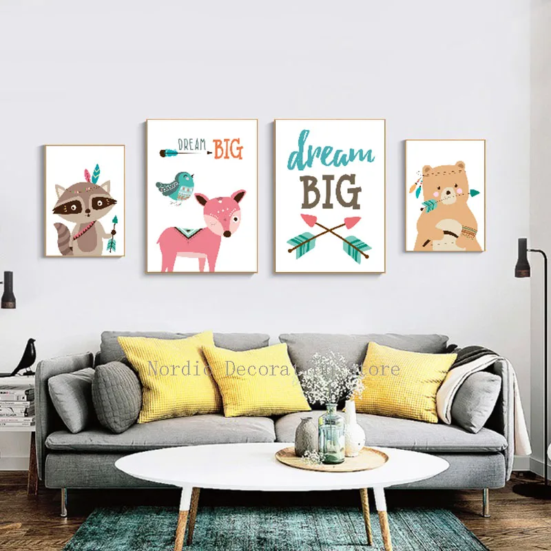 

Nordic Style Kids Decoration Poster Kawaii Animals Cartoon Nursery Wall Art Canvas Painting Bear Posters And Prints Art Unframed