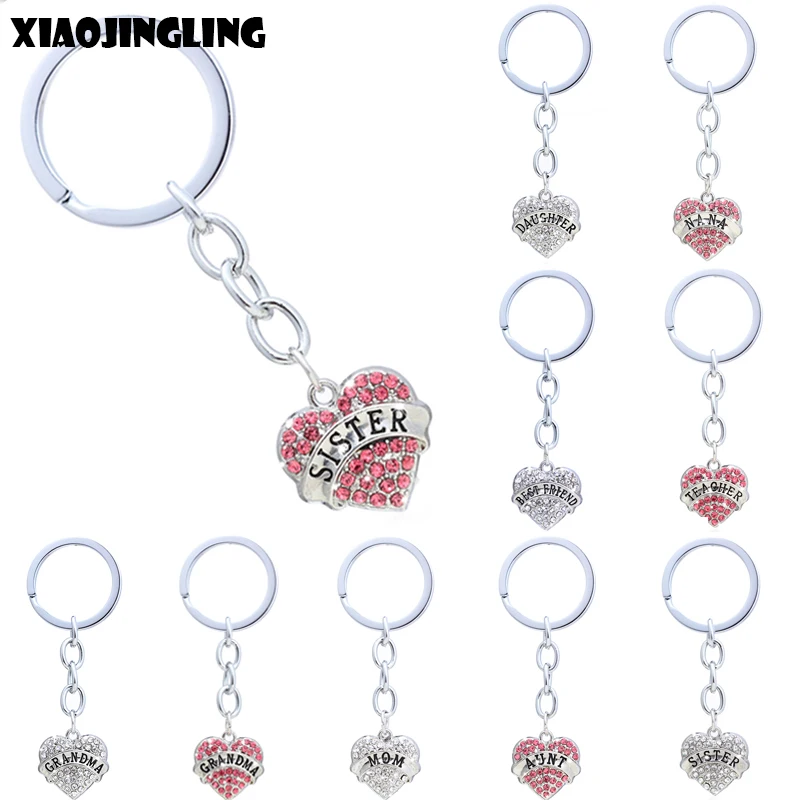

XIAOJINGLING 20 Styles Pink White Crystal Heart Keychain Love Fashion Key Chain Sister Mom Grandma Best Friend Gifts Key Ring