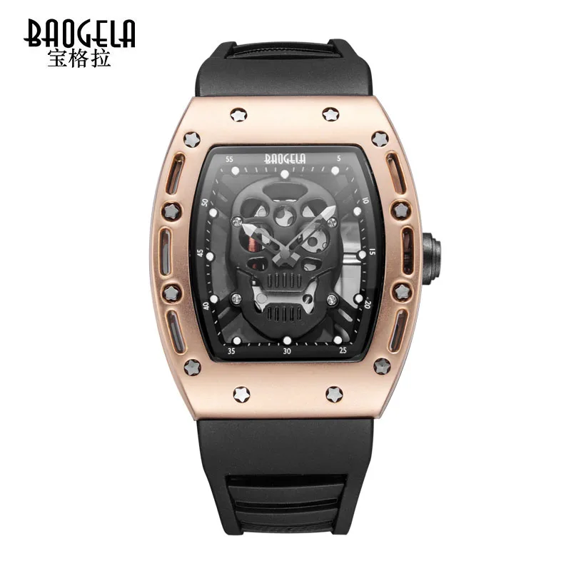 

Quality Mens Watches Punk Skull Designed BAOGELA Quartz Silicone Sports Watch Clock for Men Male Students Reloj Hombre