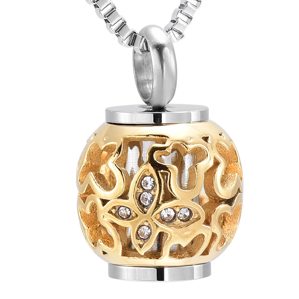 

Cremation Ash Jewelry Urn Necklace Memorial Pendant Hollow Crystal Butterfly Beads Stainless Steel Keepsake Urns Ash Pet