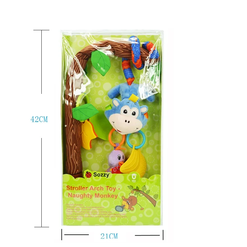 Hot Sale Sozzy Rattle Unilateral Lathe Hanging Bell Flexible Stent Baby Crib Bed Clip Monkey Owl Frog Infant Plush Mobile Toys