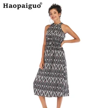 2019 Summer Office Work OL Women Dress Sleeveless Halt Casual Print Floral Dress Women Streetwear Chiffon Bodycon Dresses Ladies halt an fremder