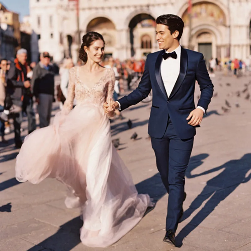 22          298      Men's suit two-piece suit (jacket + pants) men's gentleman temperament Slim suit wedding groom groomsmen dress support custom