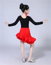 Детская Юбка для танцев Лето латинский Танцы Практика одежда с короткими рукавами Сплит Латинской производительности шоу костюм девушки