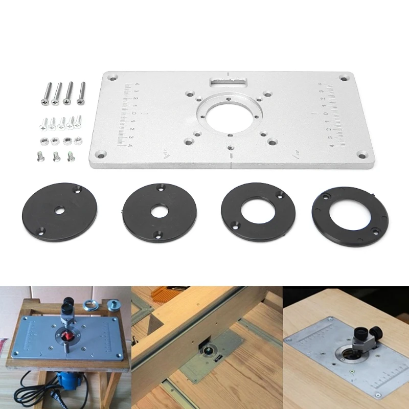700C Aluminum Router Plate Table Insert Plate + 4 Rings Screws For
