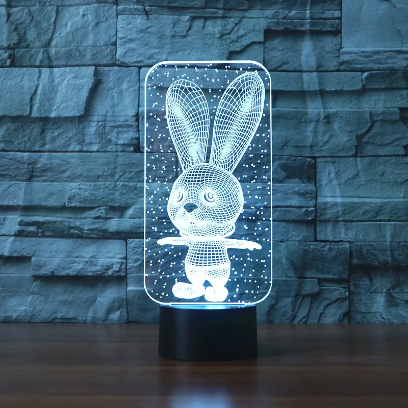 

3D LED Big Ears Rabbit Bunny Lamp Atmosphere lamp 7 Color Changing Visual illusion LED Decor Lamp