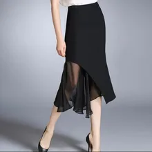 Весна и осень Высокое качество Нерегулярные Волан юбка Для женщин Высокая талия бедра рыбий хвост юбки Sexy шифон оборками нарядные юбки