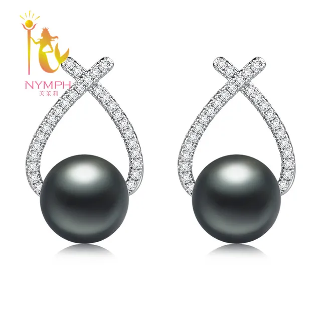 Nymph Clic Black Pearl Drop Earring 925 Sterling Silver Jewelry Nymph Clic Black Pearl Drop Earring 925 Sterling Silver Jewelry Trendy Freshwater Bijoux For