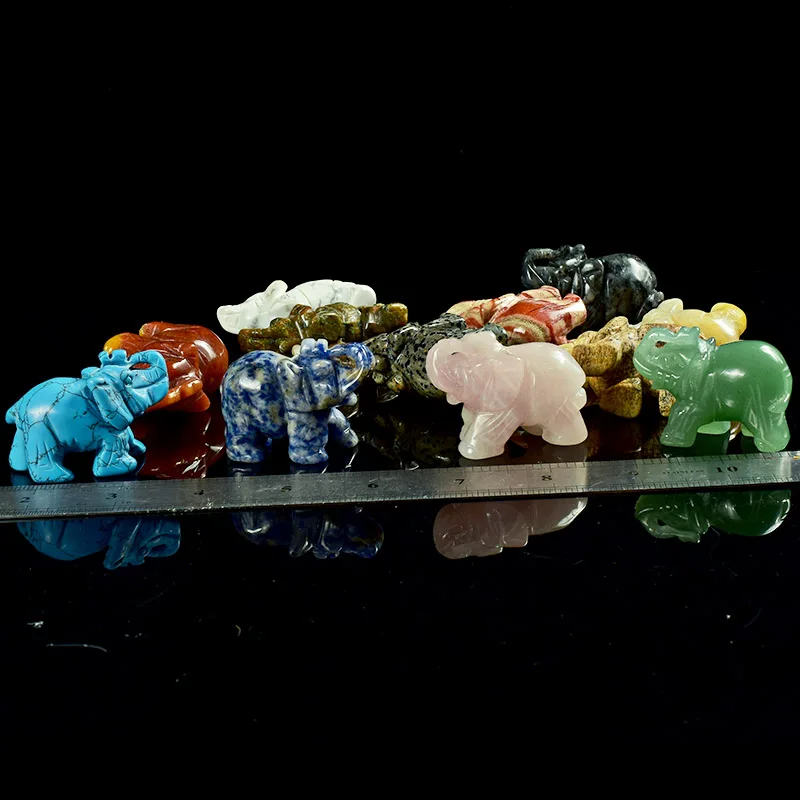 12 штук ассорти 1,5 дюймов Резные драгоценные камни фигурки слонов ремесло чакра камни лечебные рейки фэн шуй