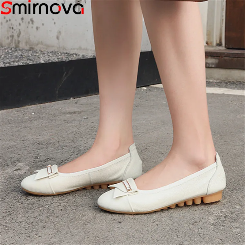 

Smirnova 2019 flats women round toe loafers genuine leather shoes women casual ladies shoes comfortable Walking Footwear women
