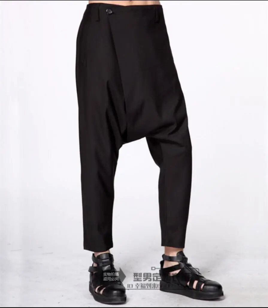 27-44 New spring and autumn men hairstylist casual pants large size loose low crotch pants cross-pants fashion youth harem pants