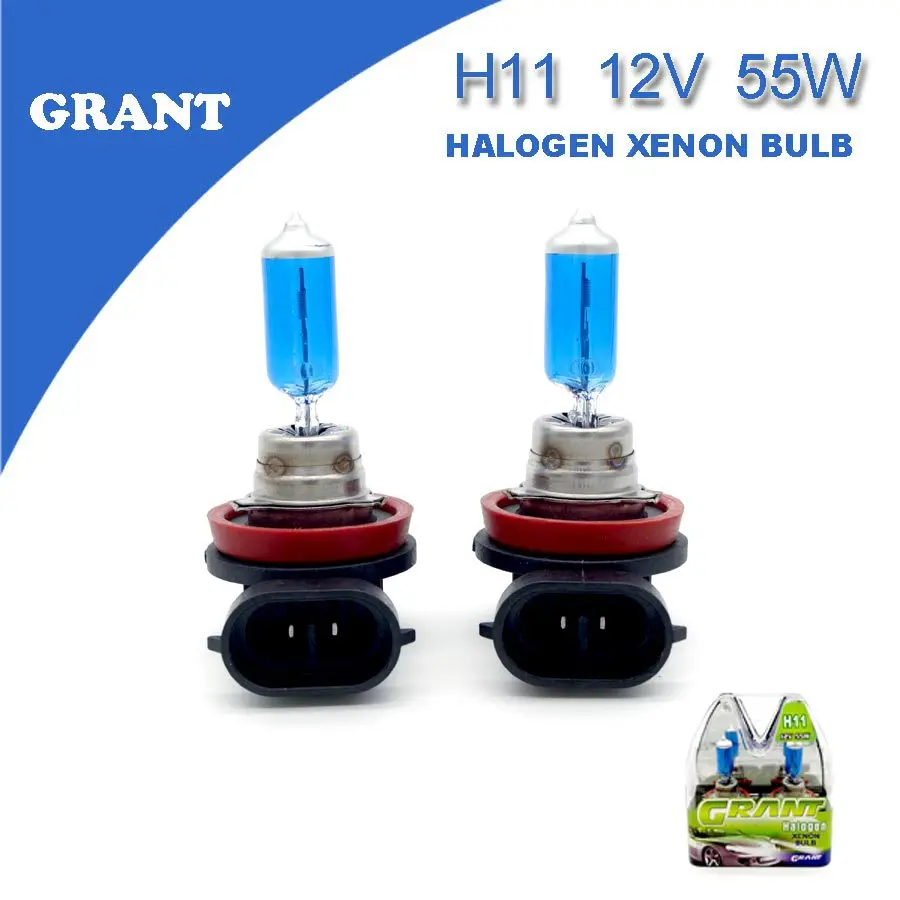 GRANT 1SET H11 12V 55W Halogen Xenon Bulbs 6000K Bright White Auto Head