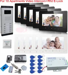 Новейший Видео дверной телефон с видеодомофоном для 10 квартир + Rfid Электрический замок + 7 дюймов Tft цветной ЖК-дисплей + контроль доступа