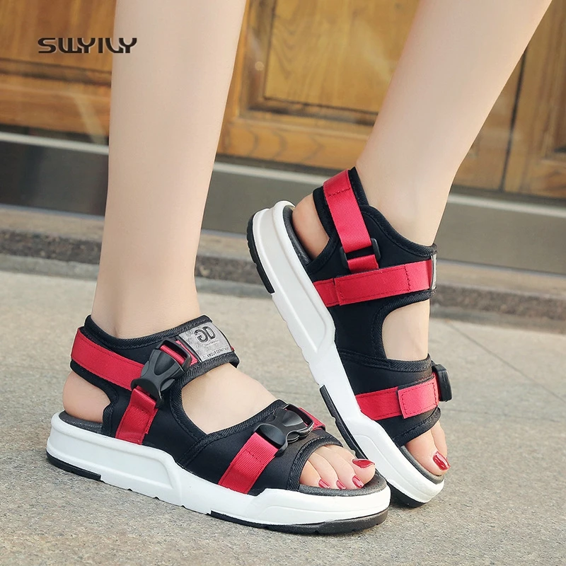 SWYIVY Beach Sandals  Woman Summer 2018 Platform Hook Loop Female Casaul Shoes Platform Comfortable Vietnam Shoes Rome Style 40
