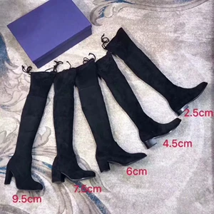 Black-6cm Chueyz/женские ботфорты выше колена женская зимняя обувь из коровьей замши на высоком каблуке пикантные сапоги с круглым носком высокие сапоги до бедра размеры 34-42 - Цвет: Black-6cm