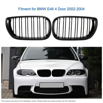 

Liplasting 2pc Glossy Black Double Line Kidney Grill Racing Grills for BMW E46 4D 3-Series 2002-2004 car styling XNC