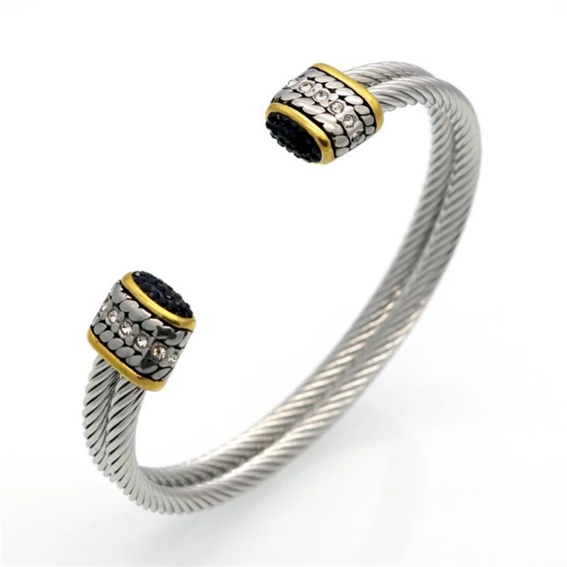 Double Twisted Cable Cuff Bangle Bracelet for Men Stainless Steel