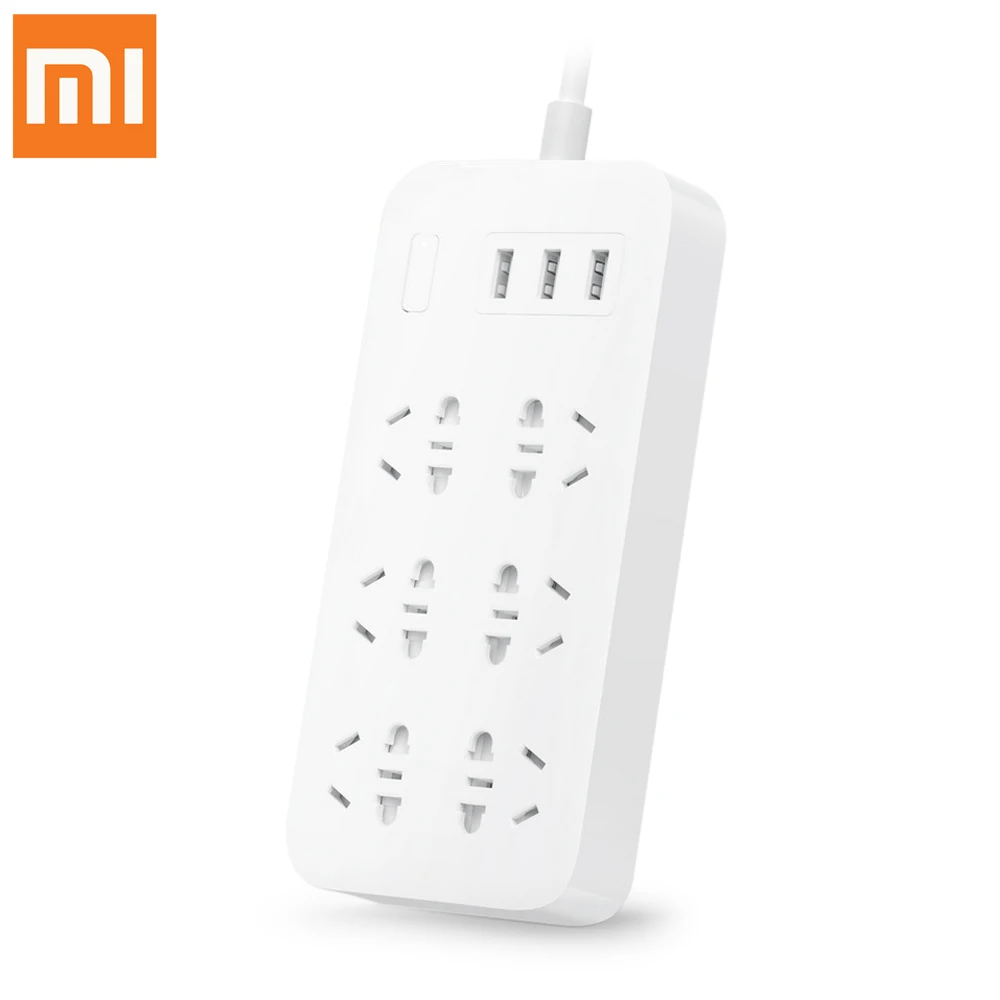 Xiaomi power Strip Интеллектуальный 6 портов питания вкл/выкл и 3 usb порта выход удлинитель 2A Быстрая зарядка Smart Plu