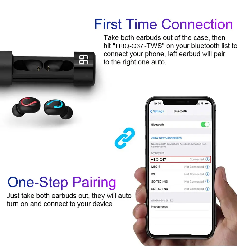 Q67 TWS беспроводной Bluetooth 5,0 футляр для наушников цифровой дисплей спортивные стерео наушники гарнитура внешний аккумулятор для iphone xiaomi HBQ Q32