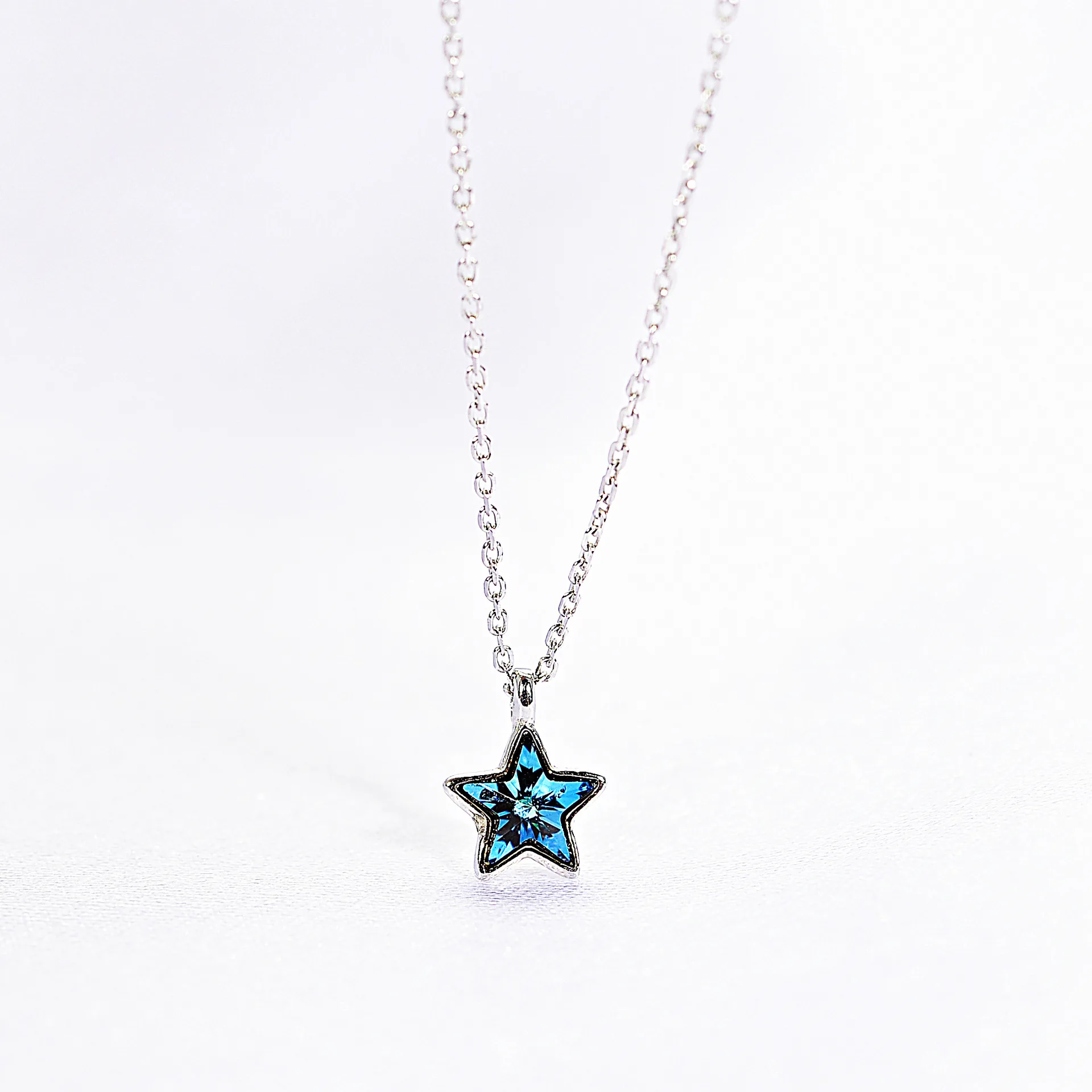 

blue crystal star necklace women 100% 925 Sterling silver nacklace Jewellery Clavicle chain pendant charms gift