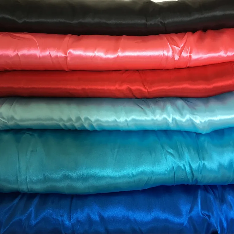 

Free Ship 3Meter/Lot High Qaulity 50D*75D Polyester Satin Fabric Material Sew Dance Clothes Wedding Dress 150CM Black Blue