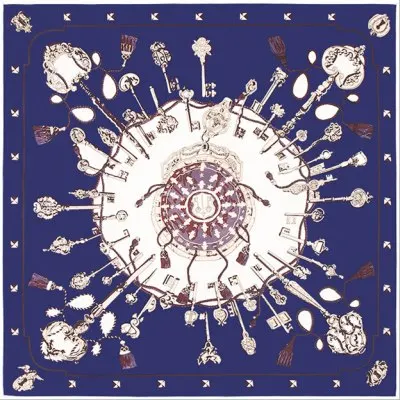 

[POBING]100cm*100cm Silk Women Square Scarves Vintage Metal Key Chain Print Silk Scarf Femal High Quality Retro Brand H Shawl