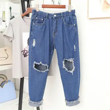 

5XL Ripped Jeans Women With High Waist Holes Denim Harem Pants Boyfriend Jeans Female Vintage Streetwear Loose Mom Jeans Q1353