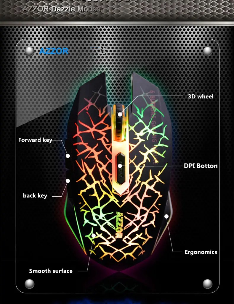 AZZOR перезаряжаемая Беспроводная игровая мышь Бесшумная 2,4G оптическая 2400dpi USB мышь красочная подсветка геймерская мышь для компьютера ноутбука