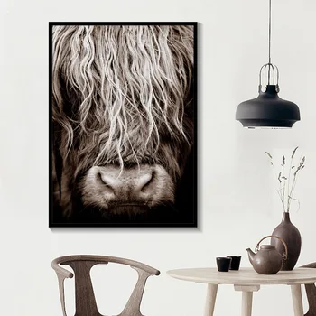 

Black and White Highland Cow Wall Art Abstract Canvas Painting Minimalism Shaggy Yak Cow Prints Animal Printable Bull Poster