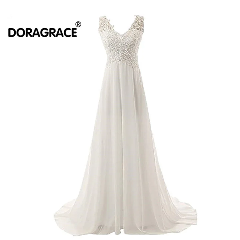 

Doragrace vestidos de noiva Simple Elegant A Line Chiffon Plus Size Bridal Gowns Beach Wedding Dresses