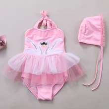 Ins/Корейская мода Лебедь Купальники для детей юбка пачка девочек принцесса танцы боди малышей цельный купальник