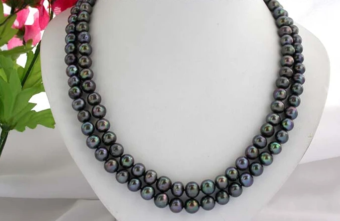 

FREE SHIPPING ******* z360 2strands 21" 10mm black round fw pearl Necklace hope pearl clasp silver (A0511)