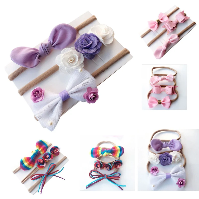 

3pcs/lot baby girl headband elastic headwear floral bowknot hair accessories for baby girl birthday party 1-6 years old baby